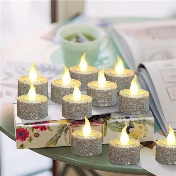 LED Silver Candles Battery Operated, Pack of 12, Flameless Tea Lights Candles - Picture 2 of 6